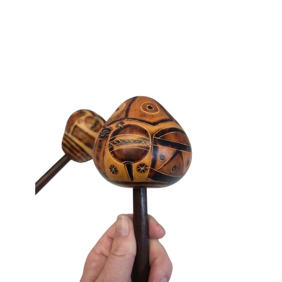 Vintage Gourd Maracas Hand Carved Folk Art Latin instrument Music Lover Gift art - Picture 11 of 14
